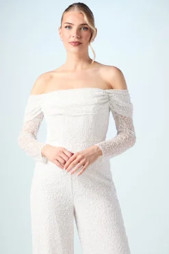 Combinaison de Mariée Corset à Manches Longues et Décolleté Bardot