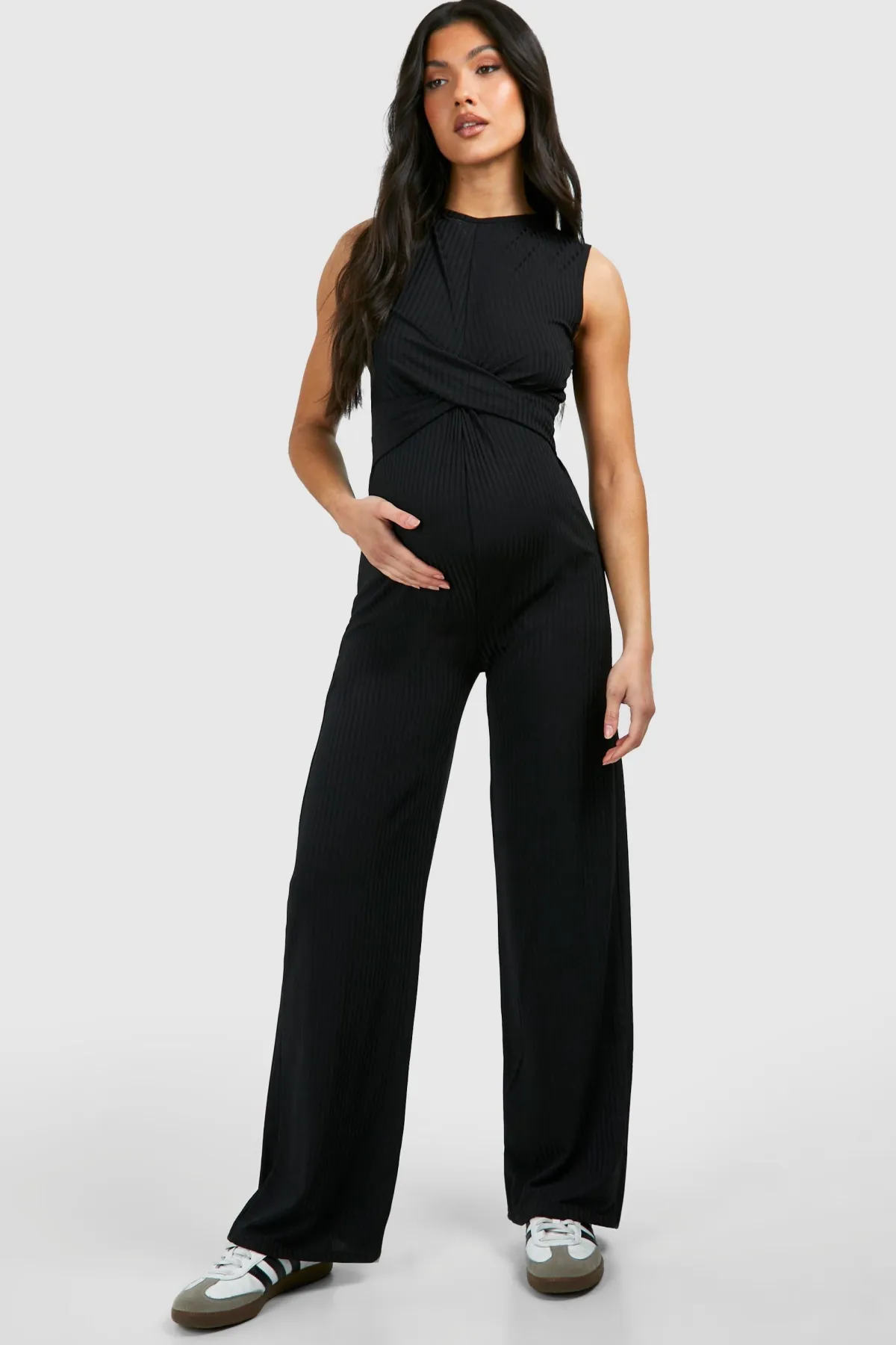 boohoo Combinaison de maternité en jersey côtelé sans manches avec détail de nœud pour se détendre<Femme Combinaisons Et Combishorts