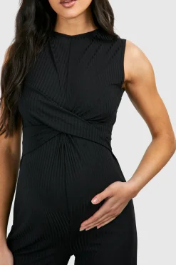 boohoo Combinaison de maternité en jersey côtelé sans manches avec détail de nœud pour se détendre<Femme Combinaisons Et Combishorts