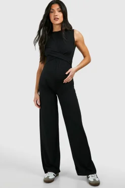 boohoo Combinaison de maternité en jersey côtelé sans manches avec détail de nœud pour se détendre<Femme Combinaisons Et Combishorts