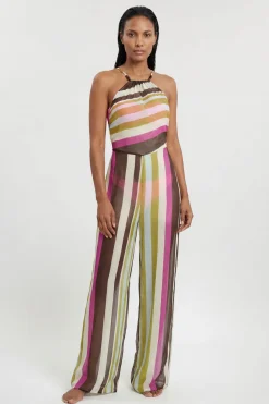 Combinaison De Plage En Viscose Georgette À Rayures
