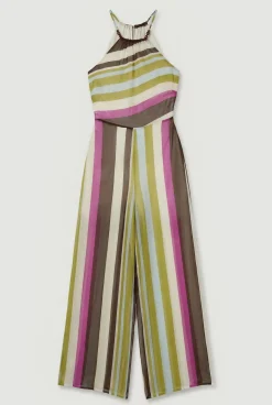 Combinaison De Plage En Viscose Georgette À Rayures