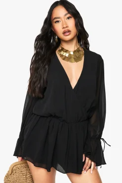 boohoo Combinaison en chiffon à manches longues à encolure en V<Femme Combinaisons Et Combishorts