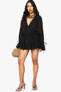 boohoo Combinaison en chiffon à manches longues à encolure en V<Femme Combinaisons Et Combishorts