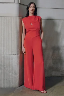 KarenMillen Combinaison En Crêpe Ajustée Avec Cape Asymétrique Et Détail Col Cape<Femme Combinaisons Et Combishorts