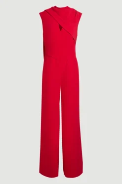 KarenMillen Combinaison En Crêpe Ajustée Avec Cape Asymétrique Et Détail Col Cape<Femme Combinaisons Et Combishorts