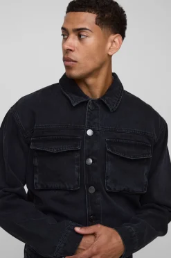 Combinaison en denim cargo lavé à manches longues et coupe décontractée