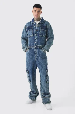 boohooMAN Combinaison en denim oversize longue<Homme Denim|Tout Afficher
