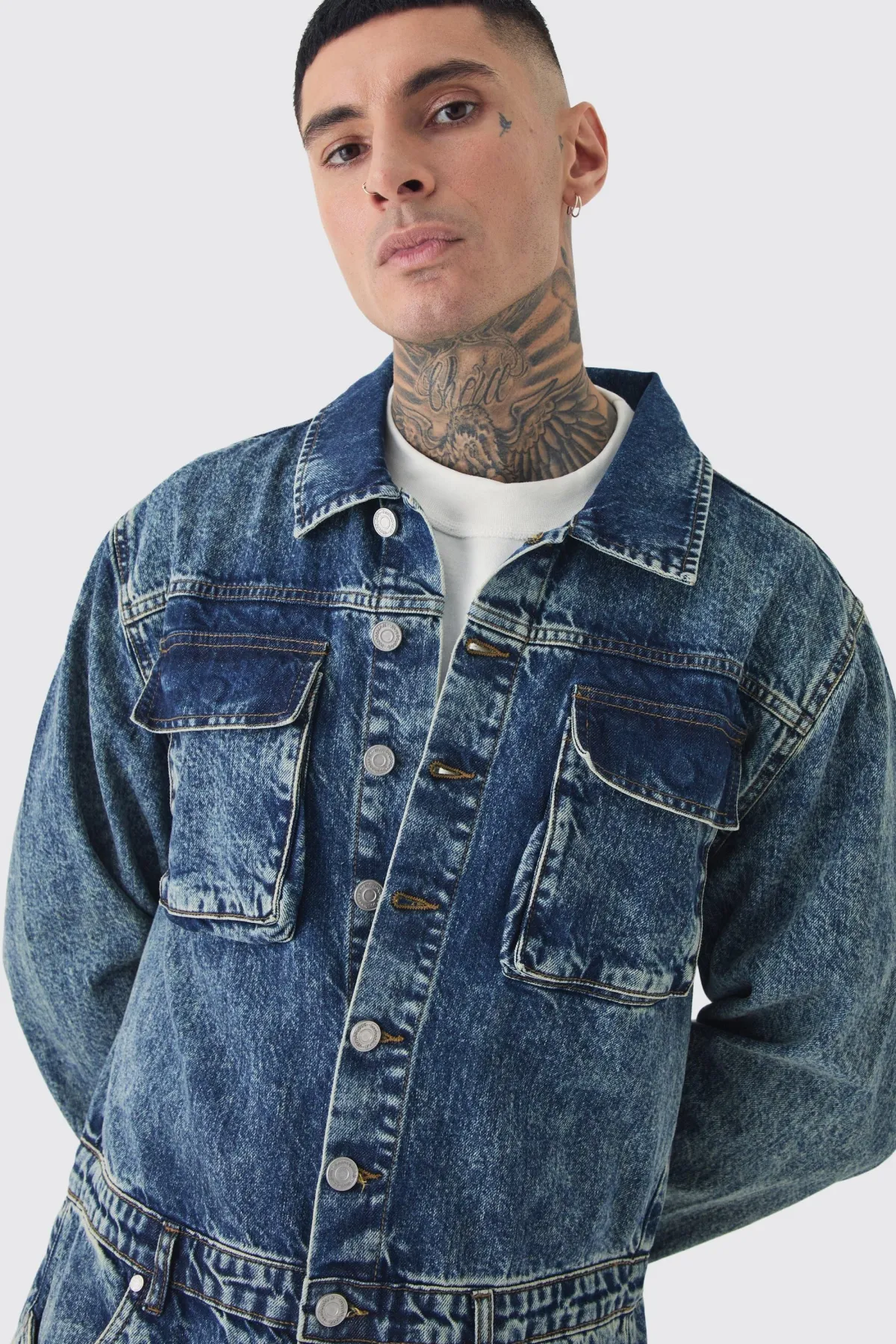 boohooMAN Combinaison en denim oversize longue<Homme Denim|Tout Afficher