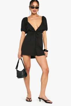 boohoo Combinaison en popeline de coton à manches bouffantes<Femme Combinaisons Et Combishorts