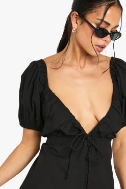 boohoo Combinaison en popeline de coton à manches bouffantes<Femme Combinaisons Et Combishorts