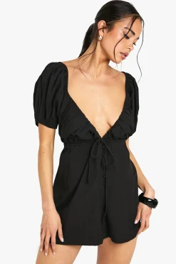 boohoo Combinaison en popeline de coton à manches bouffantes<Femme Combinaisons Et Combishorts