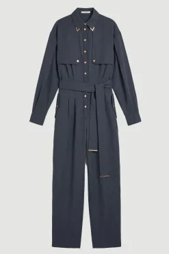 KarenMillen Combinaison En Sergé De Cupro Tissé Style Utilitaire<Femme Combinaisons Et Combishorts