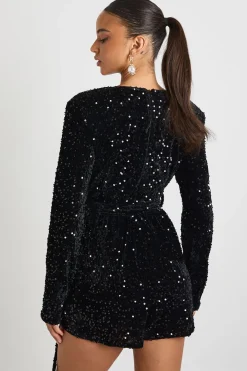 Combinaison enveloppante en velours à sequins