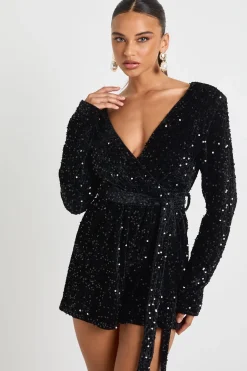 Combinaison enveloppante en velours à sequins