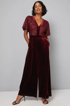 Combinaison en Velours à Contraste de Paillettes