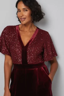 Combinaison en Velours à Contraste de Paillettes