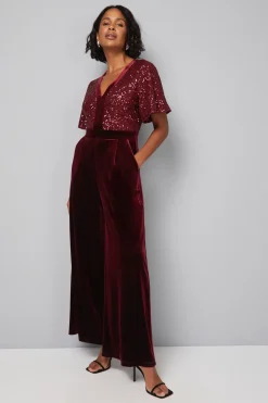 Combinaison en Velours à Contraste de Paillettes
