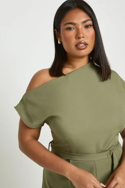 boohoo Combinaison Grande Taille Asymétrique avec Ceinture<Femme Combinaisons Et Combishorts