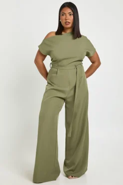 boohoo Combinaison Grande Taille Asymétrique avec Ceinture<Femme Combinaisons Et Combishorts