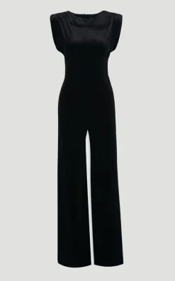 Combinaison Grande Taille en Velours Stretch à Épaulettes Marquées