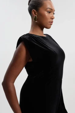 Combinaison Grande Taille en Velours Stretch à Épaulettes Marquées