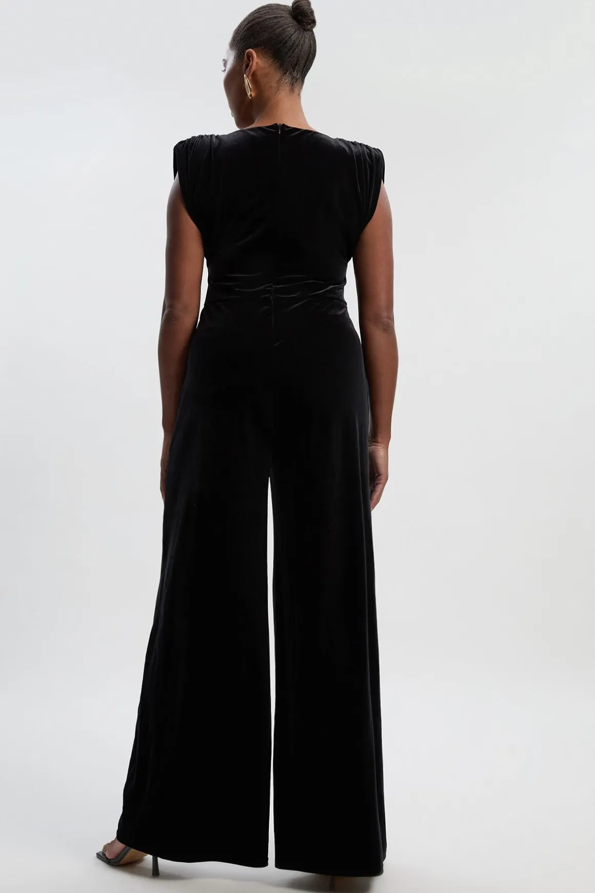 Combinaison Grande Taille en Velours Stretch à Épaulettes Marquées