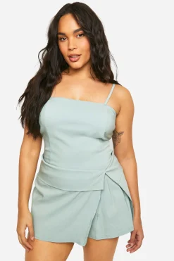 boohoo Combinaison grande taille stretch en tissu tissé avec détail plissé à la taille<Femme Combinaisons Et Combishorts