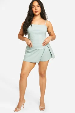 boohoo Combinaison grande taille stretch en tissu tissé avec détail plissé à la taille<Femme Combinaisons Et Combishorts