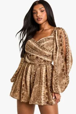 boohoo Combinaison à imprimé synthétique à manches fendues<Femme Combinaisons Et Combishorts