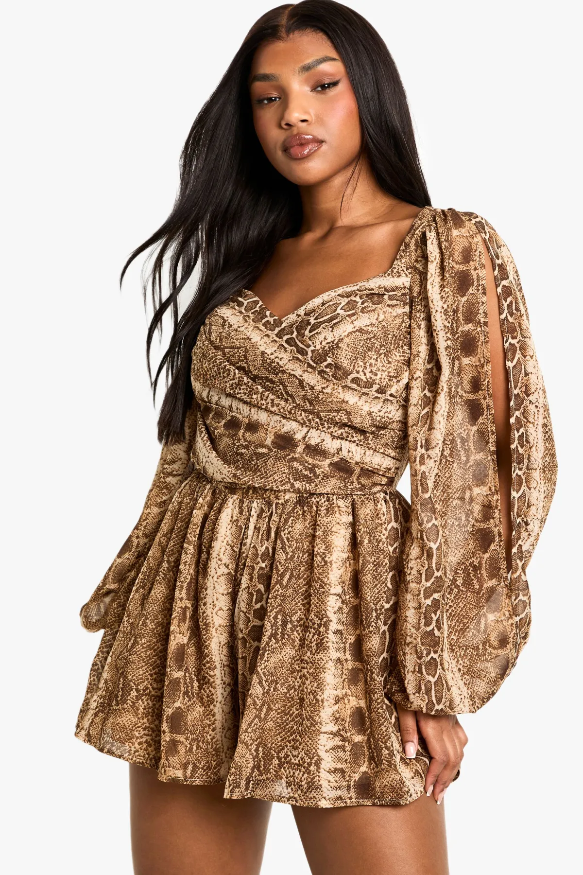 boohoo Combinaison à imprimé synthétique à manches fendues<Femme Combinaisons Et Combishorts