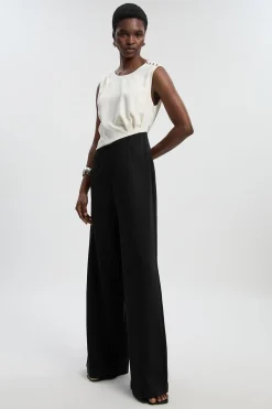 KarenMillen Combinaison Jambes Larges à Col Asymétrique Coupe Souple Ajustée<Femme Tailleurs|Robes Mi-Longues