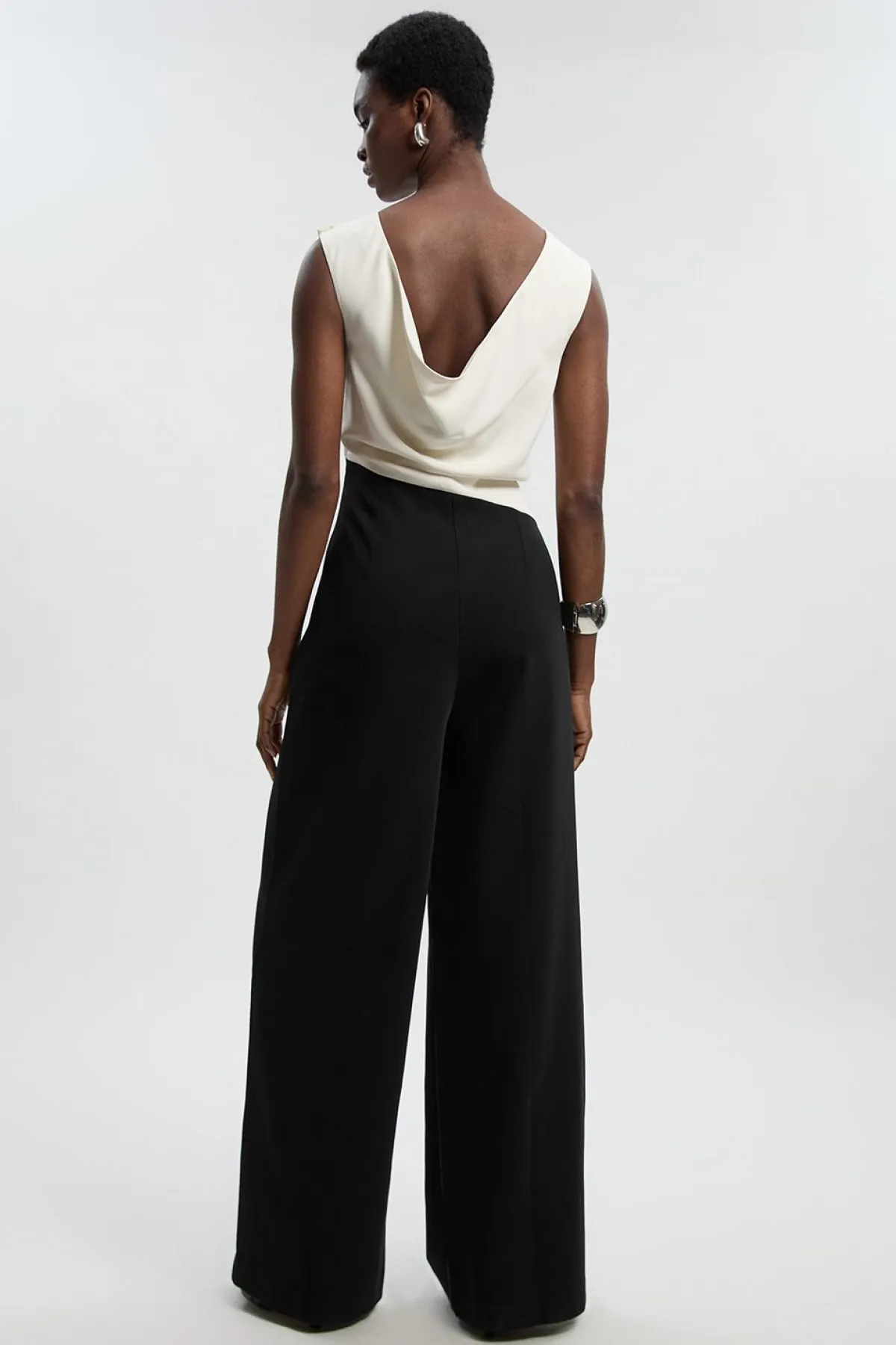 KarenMillen Combinaison Jambes Larges à Col Asymétrique Coupe Souple Ajustée<Femme Tailleurs|Robes Mi-Longues