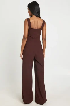 boohoo Combinaison Jambes Larges Détail Corset<Femme Looks Chocolat|Combinaisons Et Combishorts