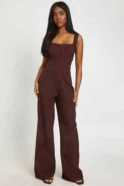 boohoo Combinaison Jambes Larges Détail Corset<Femme Looks Chocolat|Combinaisons Et Combishorts