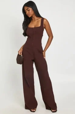 boohoo Combinaison Jambes Larges Détail Corset<Femme Looks Chocolat|Combinaisons Et Combishorts