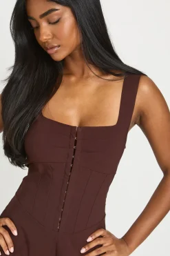 boohoo Combinaison Jambes Larges Détail Corset<Femme Looks Chocolat|Combinaisons Et Combishorts