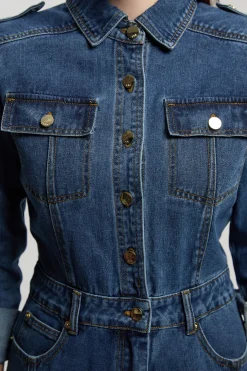 KarenMillen Combinaison Jambes Larges En Denim Style Salopette Petite Taille<Femme Denim|Combinaisons Et Combishorts