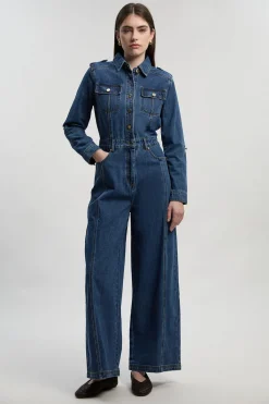 KarenMillen Combinaison Jambes Larges En Denim Style Salopette Petite Taille<Femme Denim|Combinaisons Et Combishorts