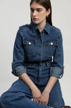 KarenMillen Combinaison Jambes Larges En Denim Style Salopette Petite Taille<Femme Denim|Combinaisons Et Combishorts