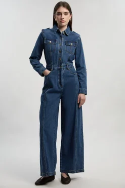 Combinaison Jambes Larges En Denim Style Salopette