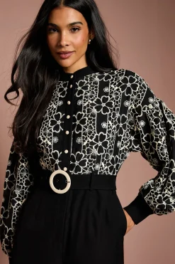 Combinaison Jambes Larges à Manches Bouffantes et Ceinture