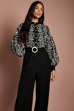 Combinaison Jambes Larges à Manches Bouffantes et Ceinture