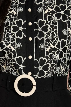 Combinaison Jambes Larges à Manches Bouffantes et Ceinture