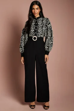 Combinaison Jambes Larges à Manches Bouffantes et Ceinture