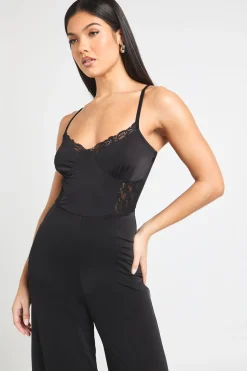 Combinaison Jambes Larges à Panneaux de Dentelle