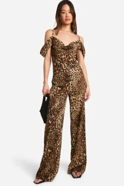 boohoo Combinaison à jambes larges « Tall Leopard » à encolure cache-cœur<Femme Imprimé Léopard|Combinaisons Et Combishorts