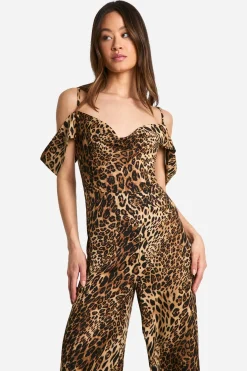 boohoo Combinaison à jambes larges « Tall Leopard » à encolure cache-cœur<Femme Imprimé Léopard|Combinaisons Et Combishorts