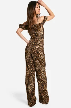 boohoo Combinaison à jambes larges « Tall Leopard » à encolure cache-cœur<Femme Imprimé Léopard|Combinaisons Et Combishorts