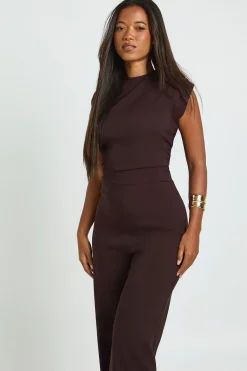 boohoo Combinaison Jambes Larges à Taille Froncée<Femme Looks Chocolat|Combinaisons Et Combishorts